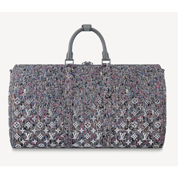 Louis Vuitton Keepall Bandouliere 50 Felt Grey Recycled Logo Weekend Travel Bag - Picture 6 of 12